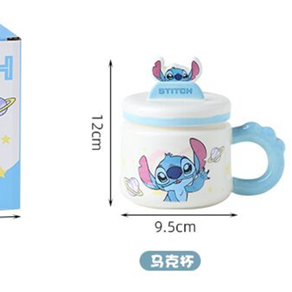 ディズニー スティッチ 400ml スマホスタンド付き ふた付きセラミックマグ ブルー