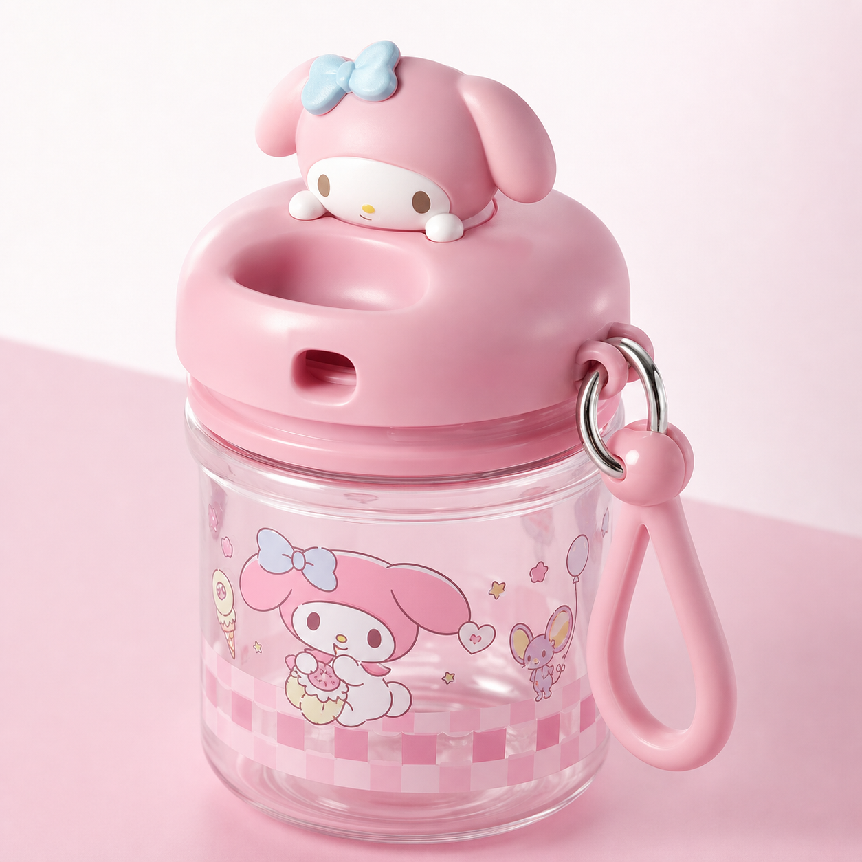 サンリオキャラクターズ ミニクリアボトル 400ml ストラップ付き