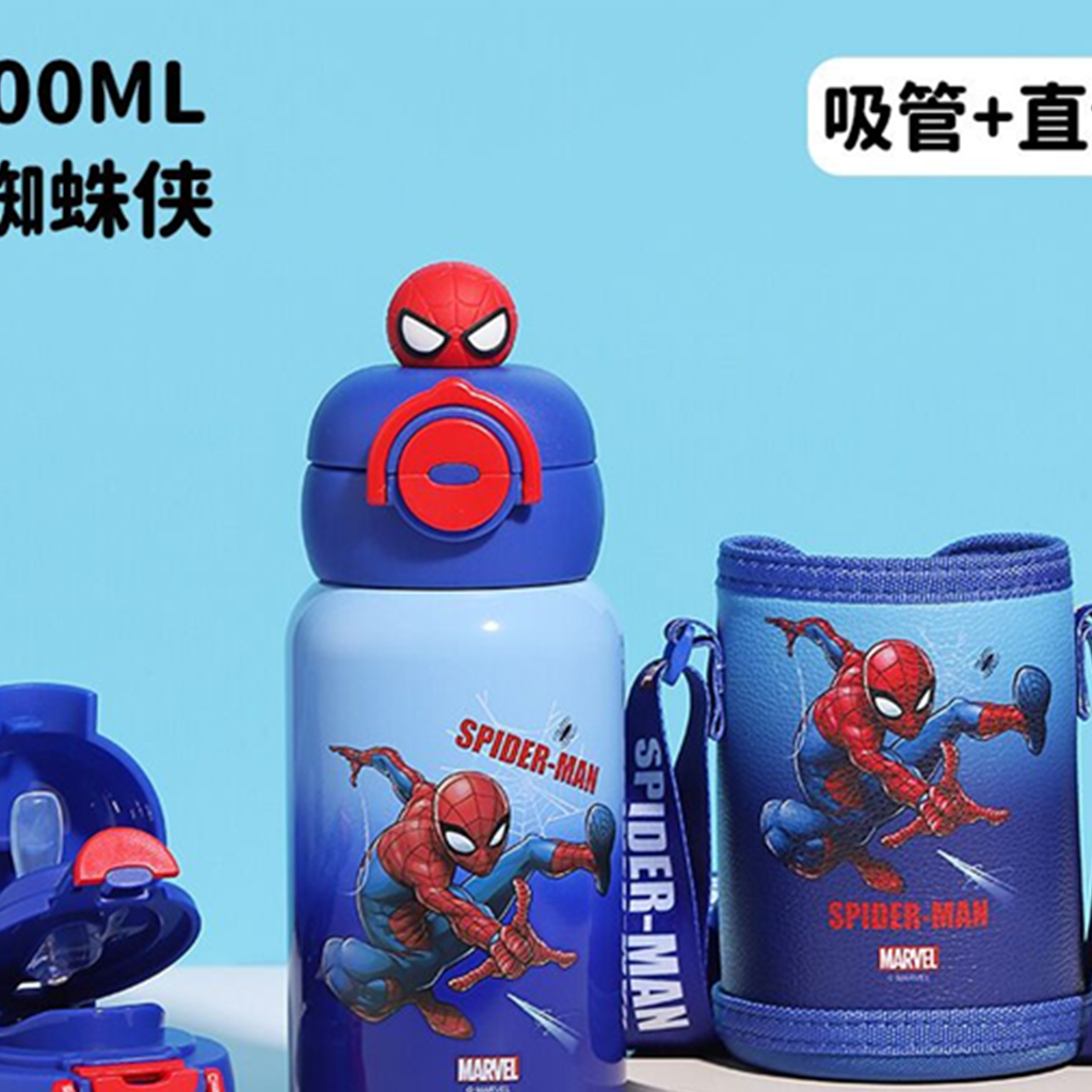 スパイダーマン 500ml 316ステンレス 2WAYストローボトル ブルー