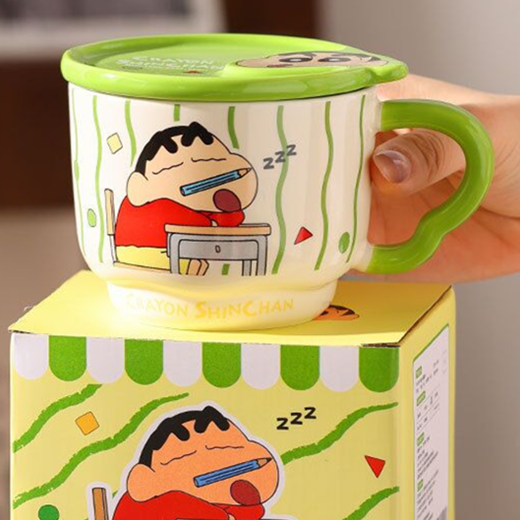 クレヨンしんちゃん 400ml ふた付き セラミックマグ グリーン