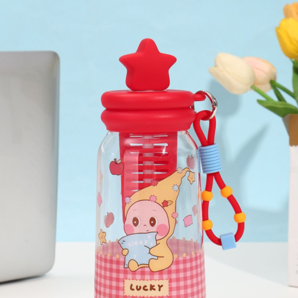 スターベビー 茶こし付きストローボトル 500ml レッド