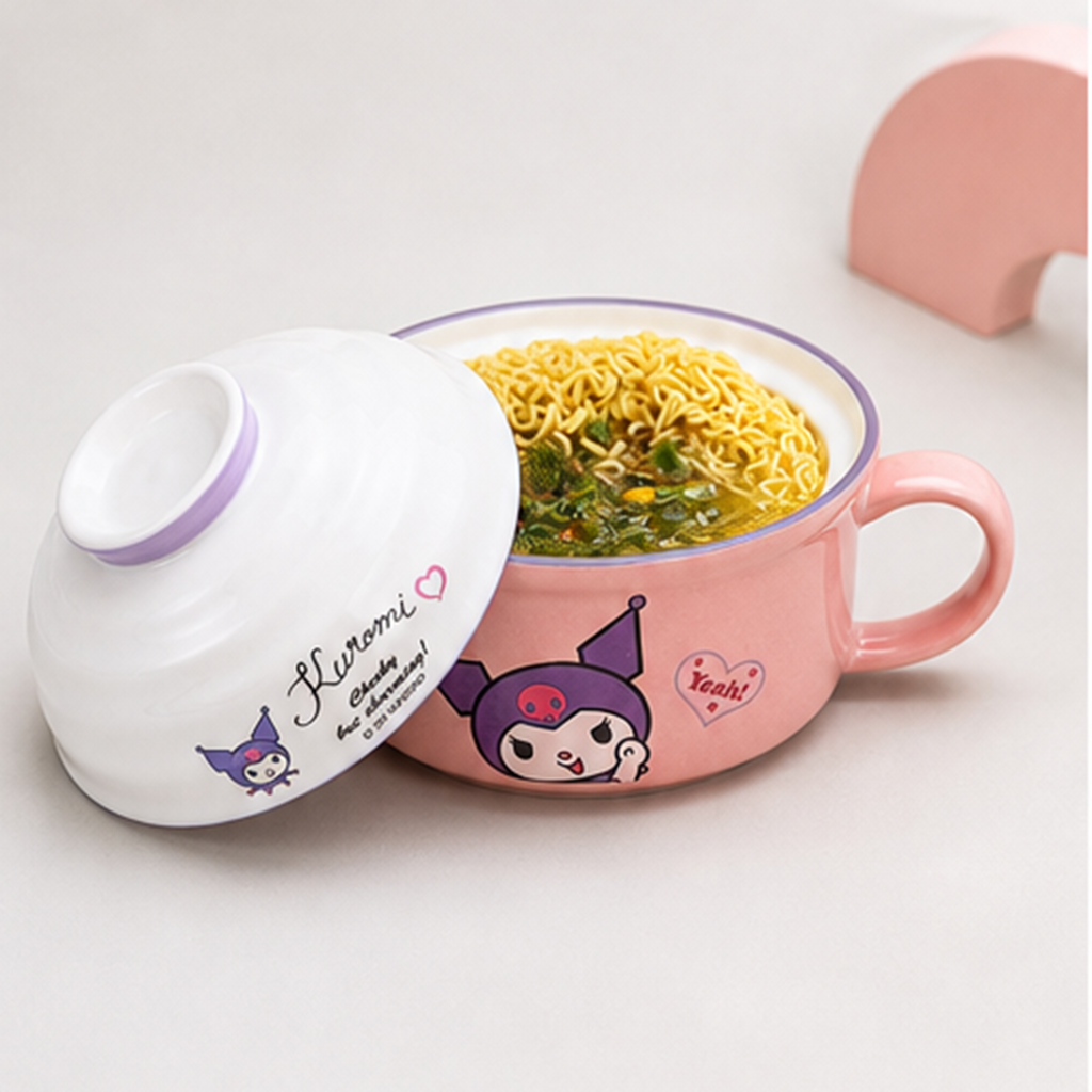 クロミ 650ml ふた付き セラミックヌードルボウル ピンク