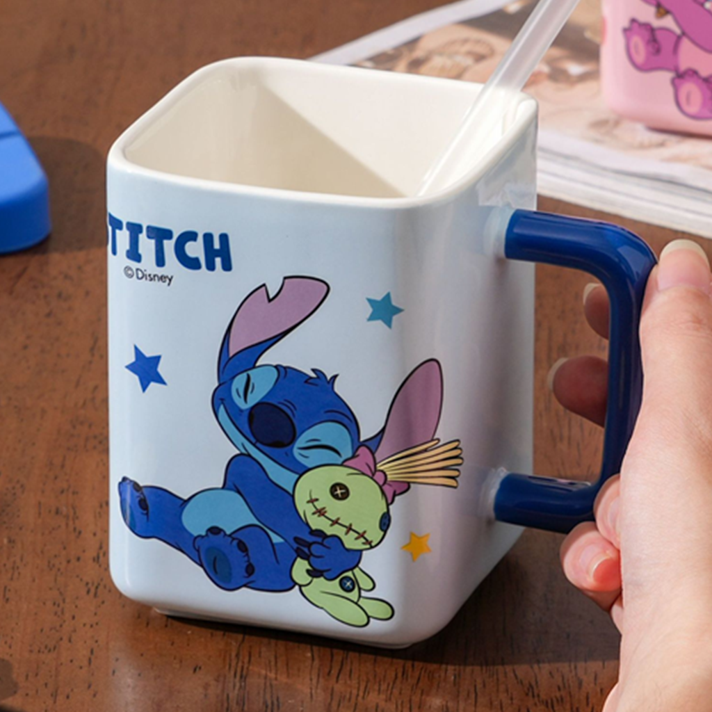 スティッチ 立体ふた付きスクエア陶器ストローマグ 450ml