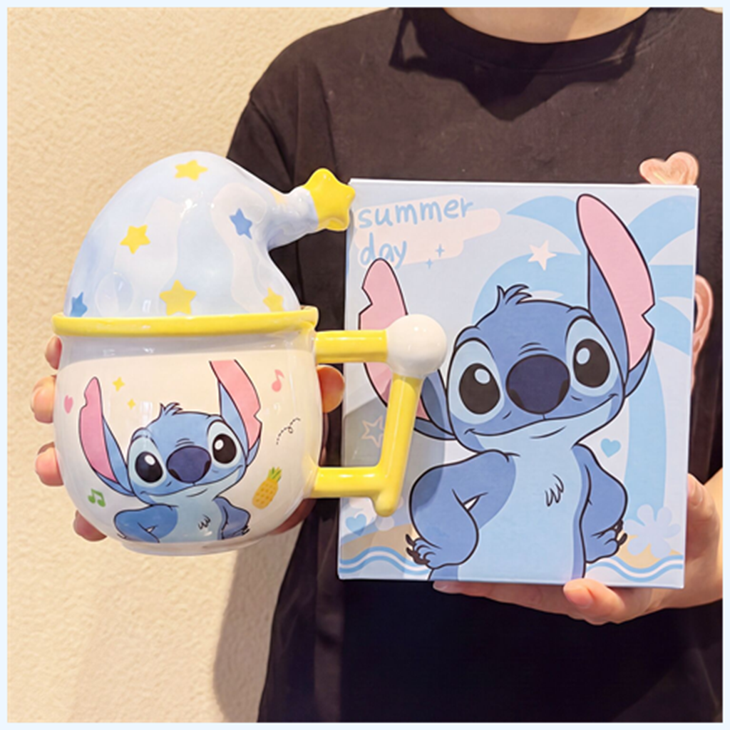 ディズニー スティッチ 魔法帽子 ふた付きセラミックマグ スプーン付き