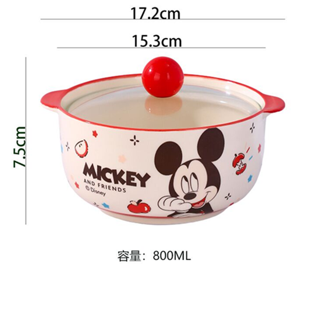 ディズニー ミッキーマウス 800ml ふた付き 両手セラミックボウル レッド