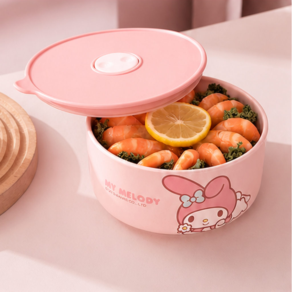 マイメロディ 750ml ふた付きセラミック保存ボウル ピンク