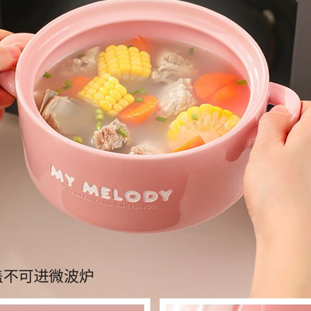 マイメロディ ふた付き両手セラミックヌードルボウル 1300ml