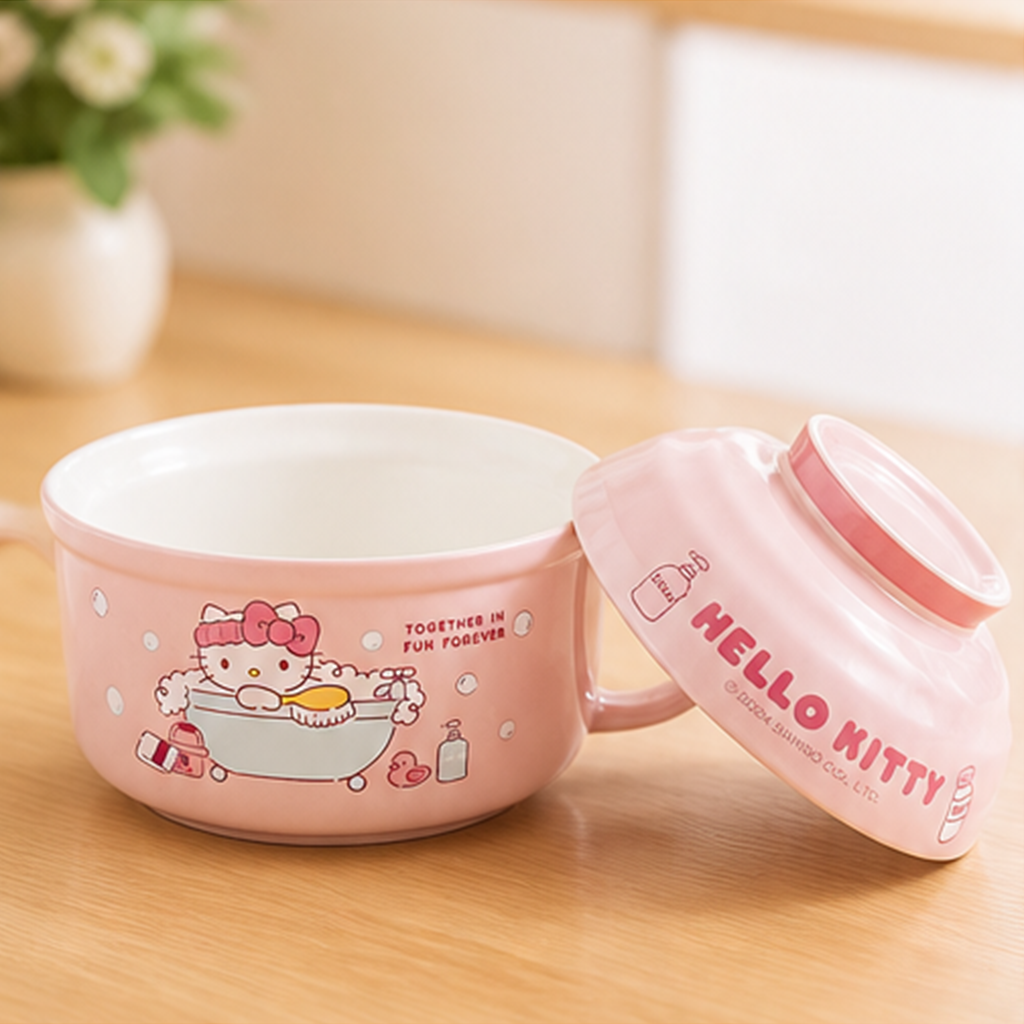 サンリオ ハローキティ ふた付きセラミックヌードルボウル ピンク