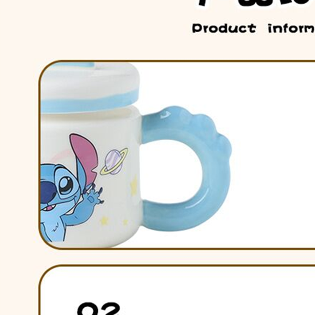 ディズニー スティッチ 400ml スマホスタンド付き ふた付きセラミックマグ ブルー
