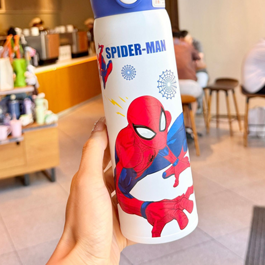スパイダーマン 316ステンレス ストロー付き保温ボトル ブルー