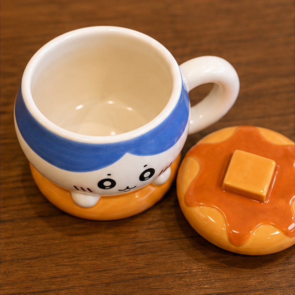 ハチワレ ハンバーガー風ふた付き陶器マグ
