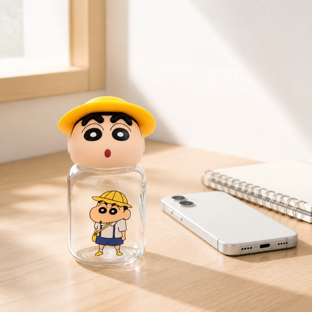 クレヨンしんちゃん 立体キャップ付きミニガラスボトル 230ml