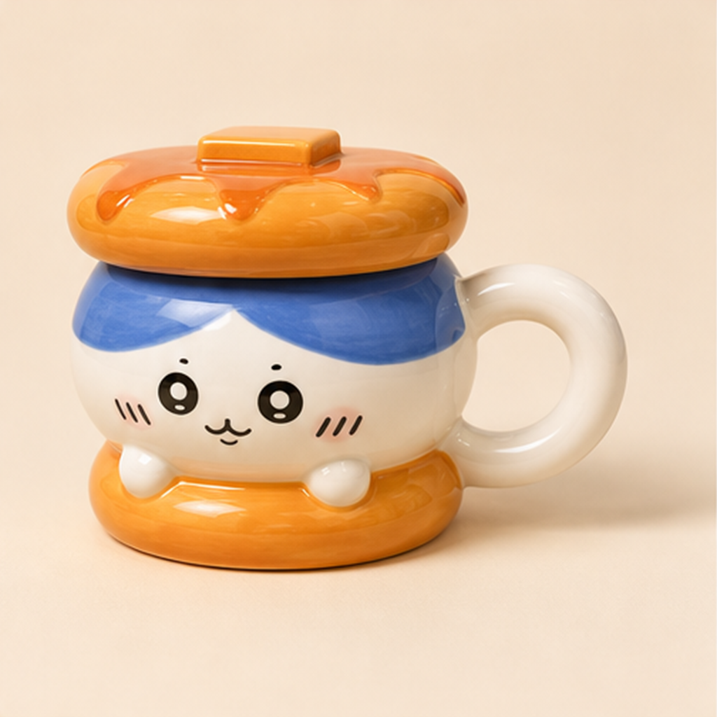 ハチワレ ハンバーガー風ふた付き陶器マグ