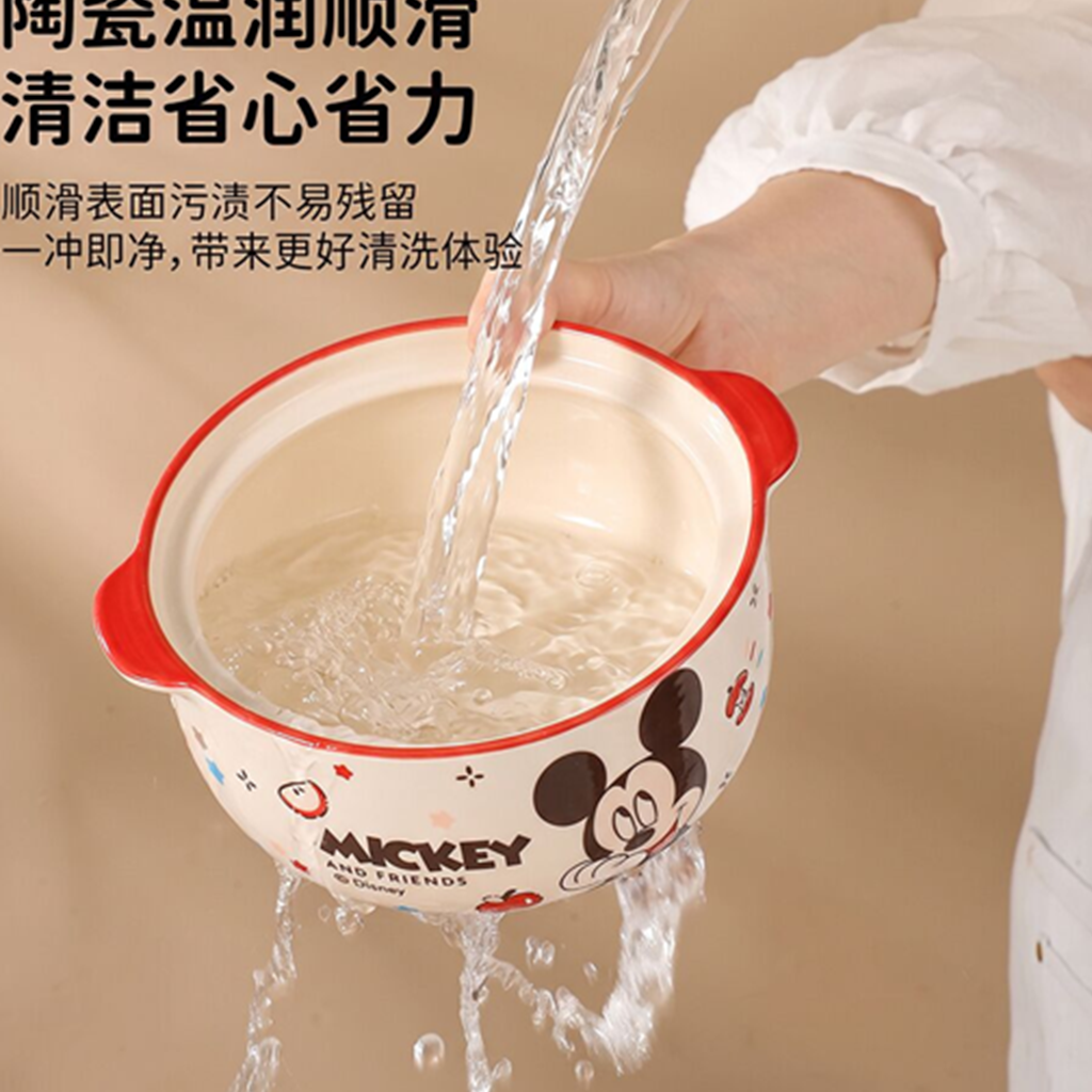 ディズニー ミッキーマウス 800ml ふた付き 両手セラミックボウル レッド