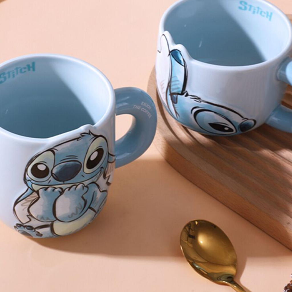 ディズニー スティッチ 650ml 立体レリーフ セラミックマグ ブルー