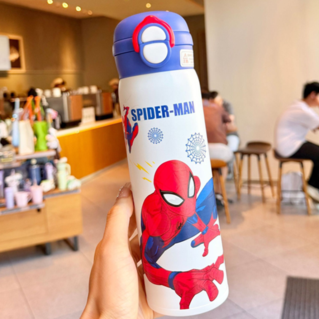 スパイダーマン 316ステンレス ストロー付き保温ボトル ブルー