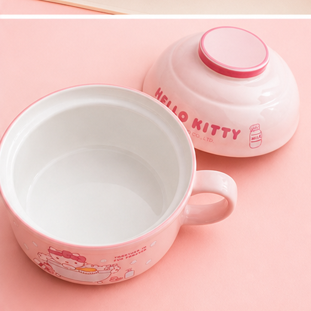 ハローキティ 800ml ふた付きセラミックヌードルボウル ピンク