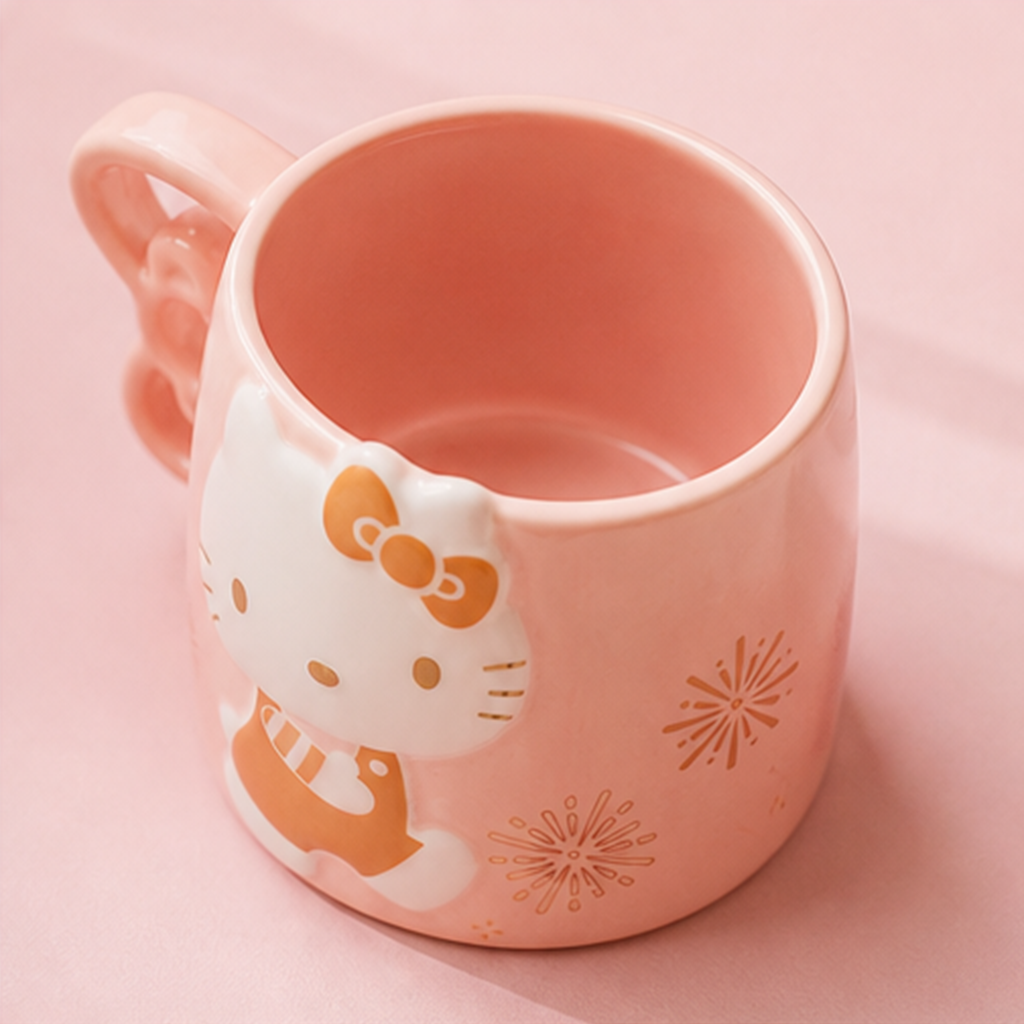 サンリオ ハローキティ 420ml 立体レリーフ セラミックマグ ピンク