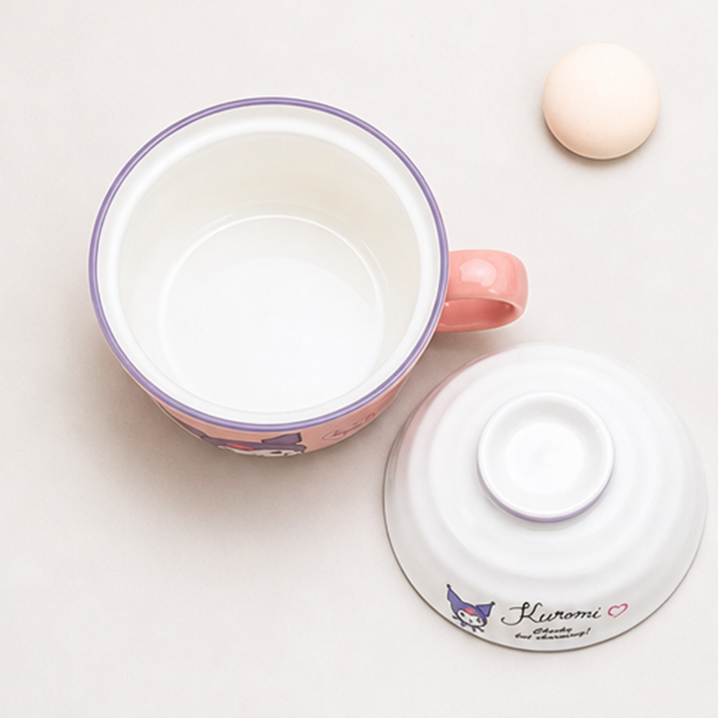 クロミ 650ml ふた付き セラミックヌードルボウル ピンク