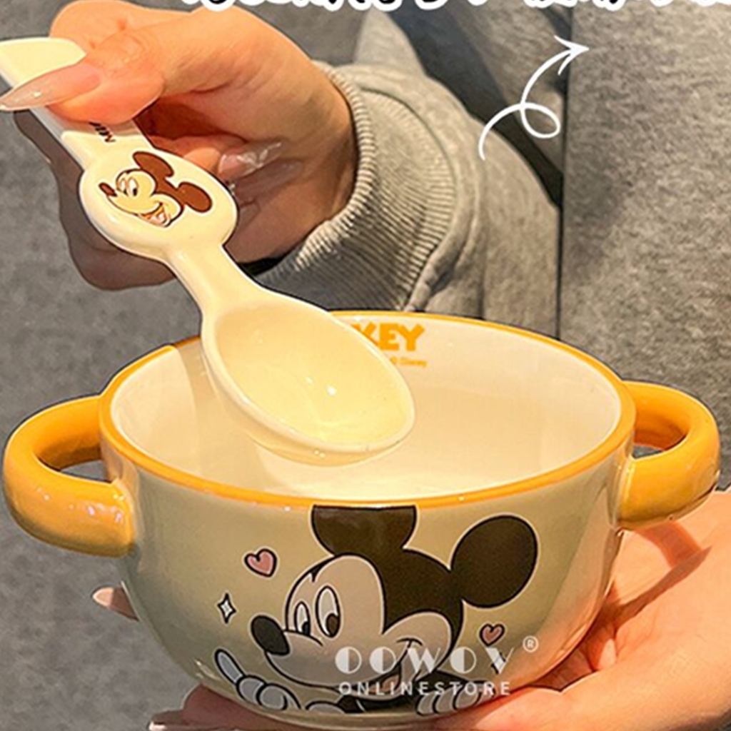 ミッキーマウス 両手付きセラミックボウル＆スプーン 400ml