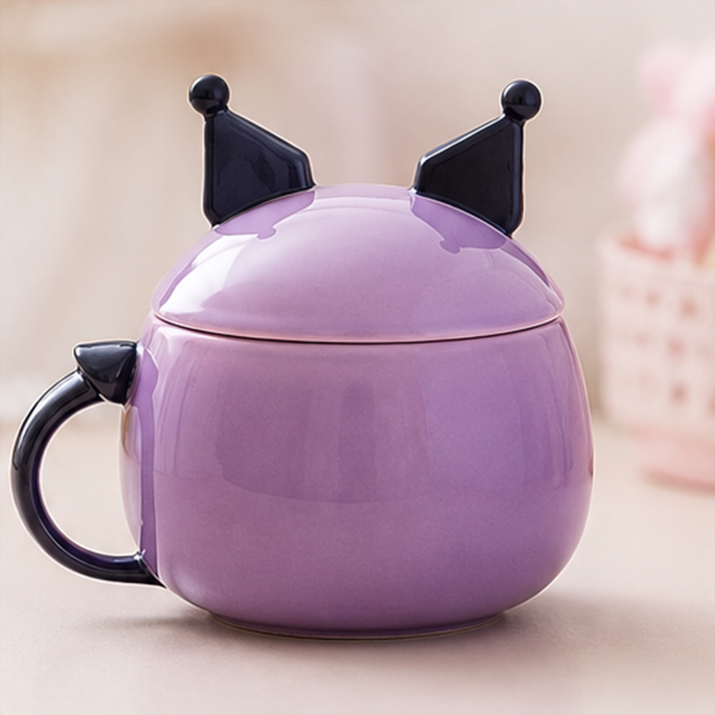 サンリオ クロミ 370ml 立体ふた付き セラミックマグ パープル
