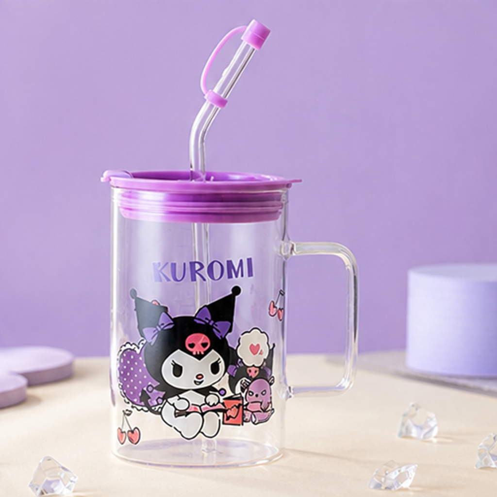 クロミ 600ml ガラスストローマグ ハンドル付き パープル