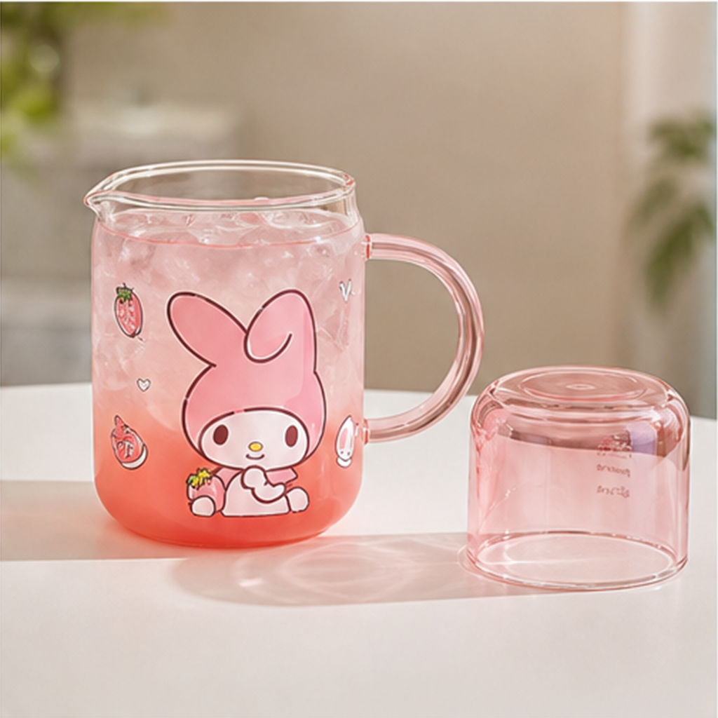マイメロディ 800ml 耐熱ガラスピッチャー 450mlカップ付き ピンク