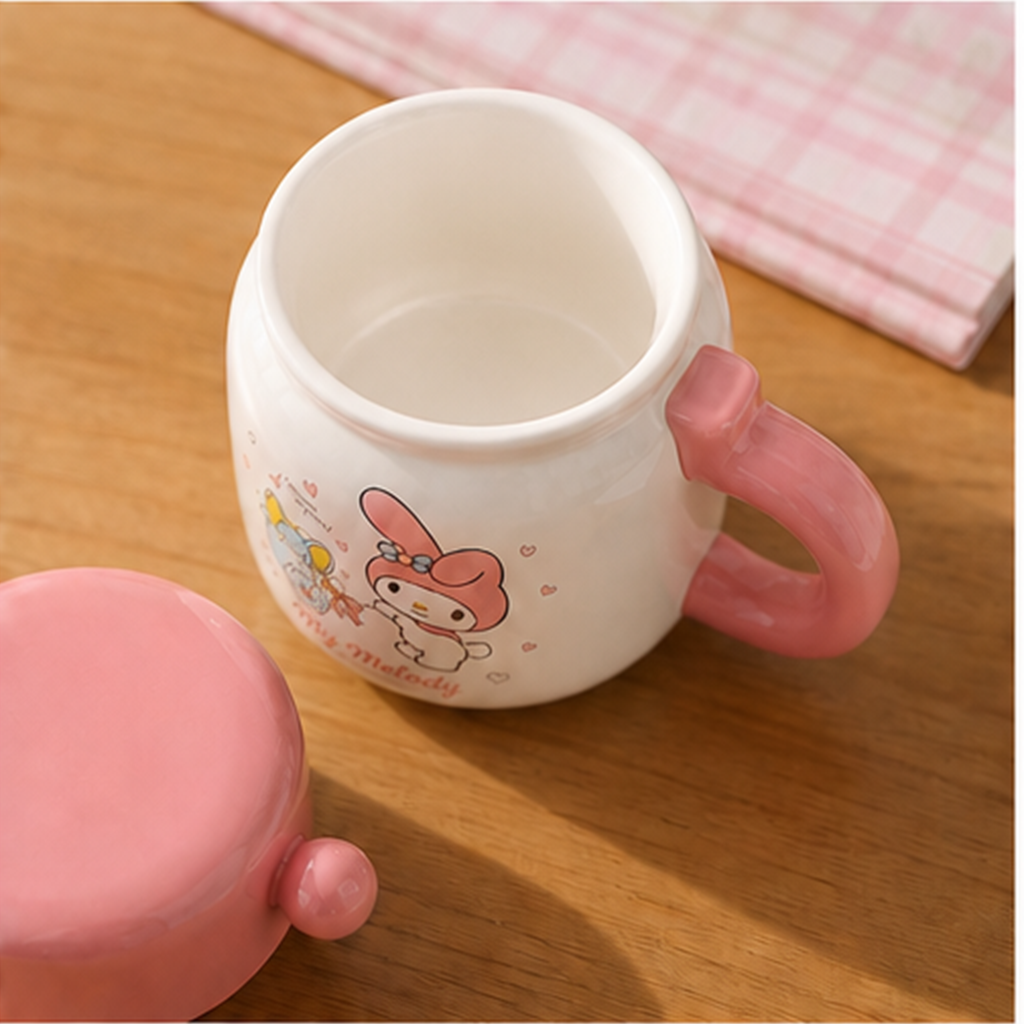 マイメロディ 370ml ふた付き セラミックマグ ピンク