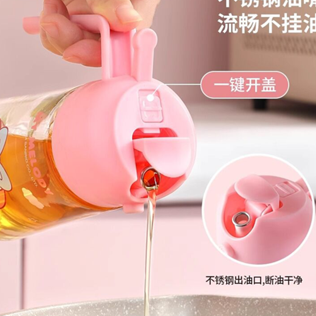 マイメロディ 470ml スプレー＆注ぎ口2WAY ガラスオイルボトル ピンク