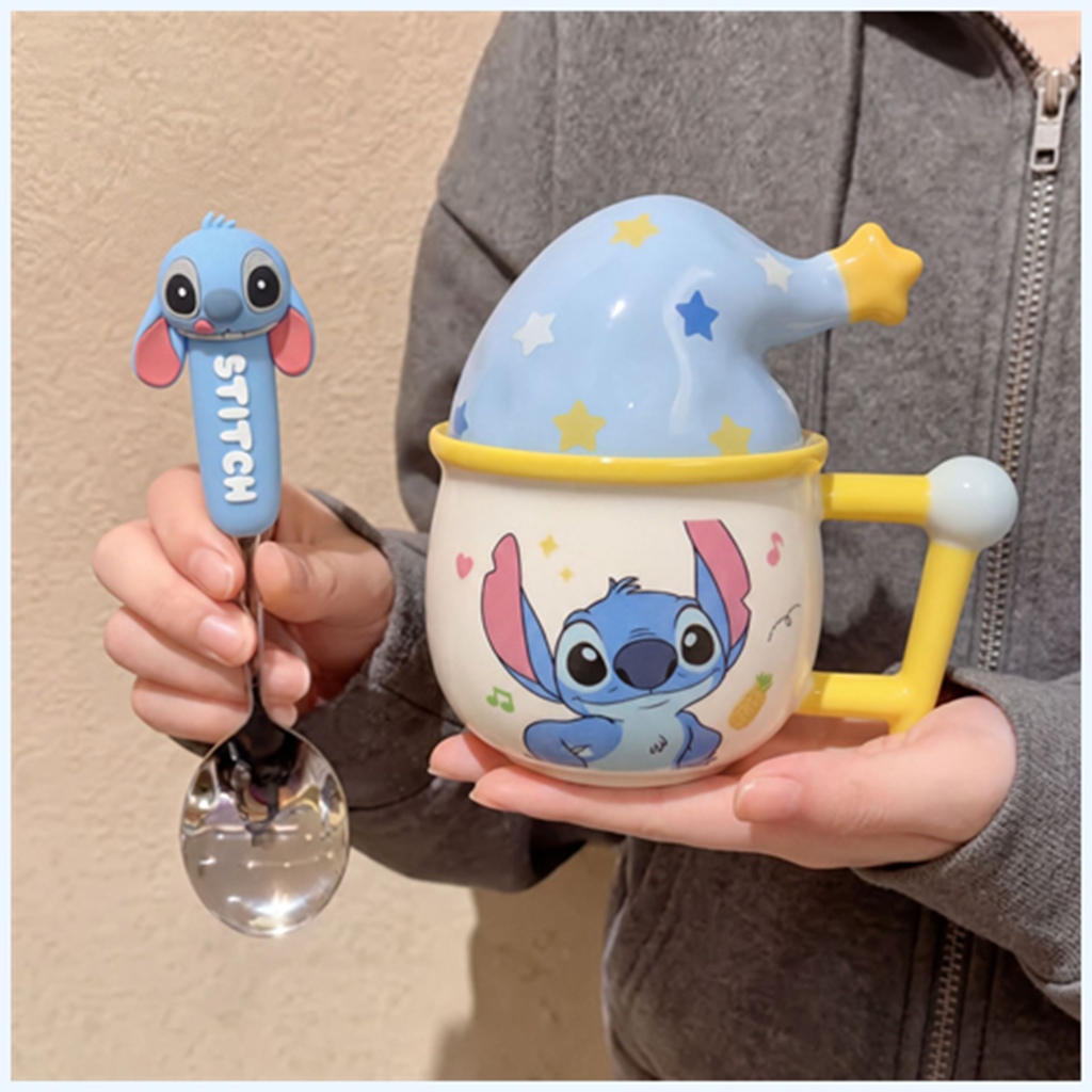 ディズニー スティッチ 魔法帽子 ふた付きセラミックマグ スプーン付き