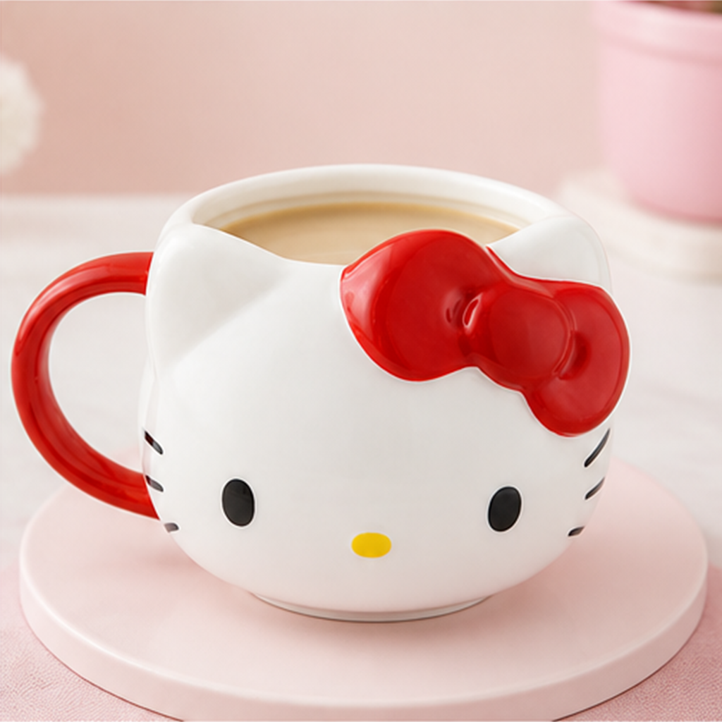 ハローキティ 475ml 立体セラミックマグ レッドリボン