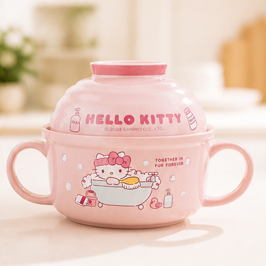 サンリオ ハローキティ ふた付きセラミックヌードルボウル ピンク