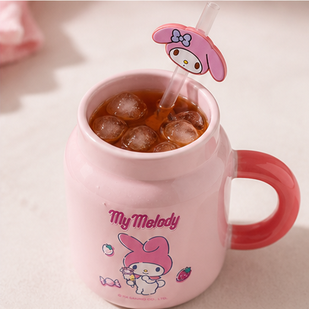 マイメロディ 400ml ふた付きストローセラミックマグ ピンク