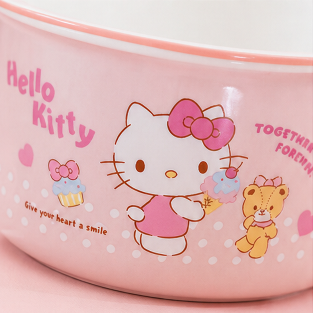 ハローキティ 935ml ふた付き セラミックハンドルボウル ピンク