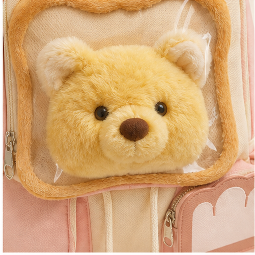 くまフェイス トースト風もこもこリュック ピンク