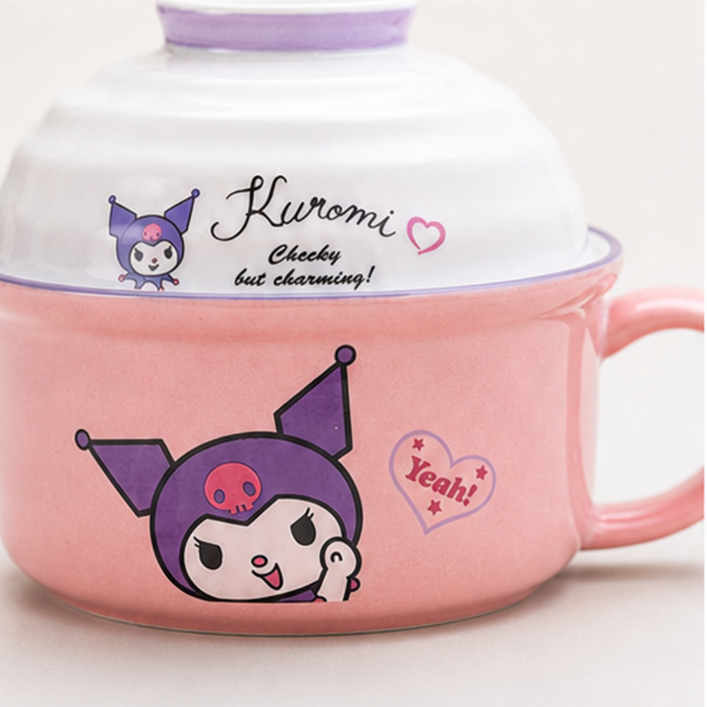 クロミ 650ml ふた付き セラミックヌードルボウル ピンク