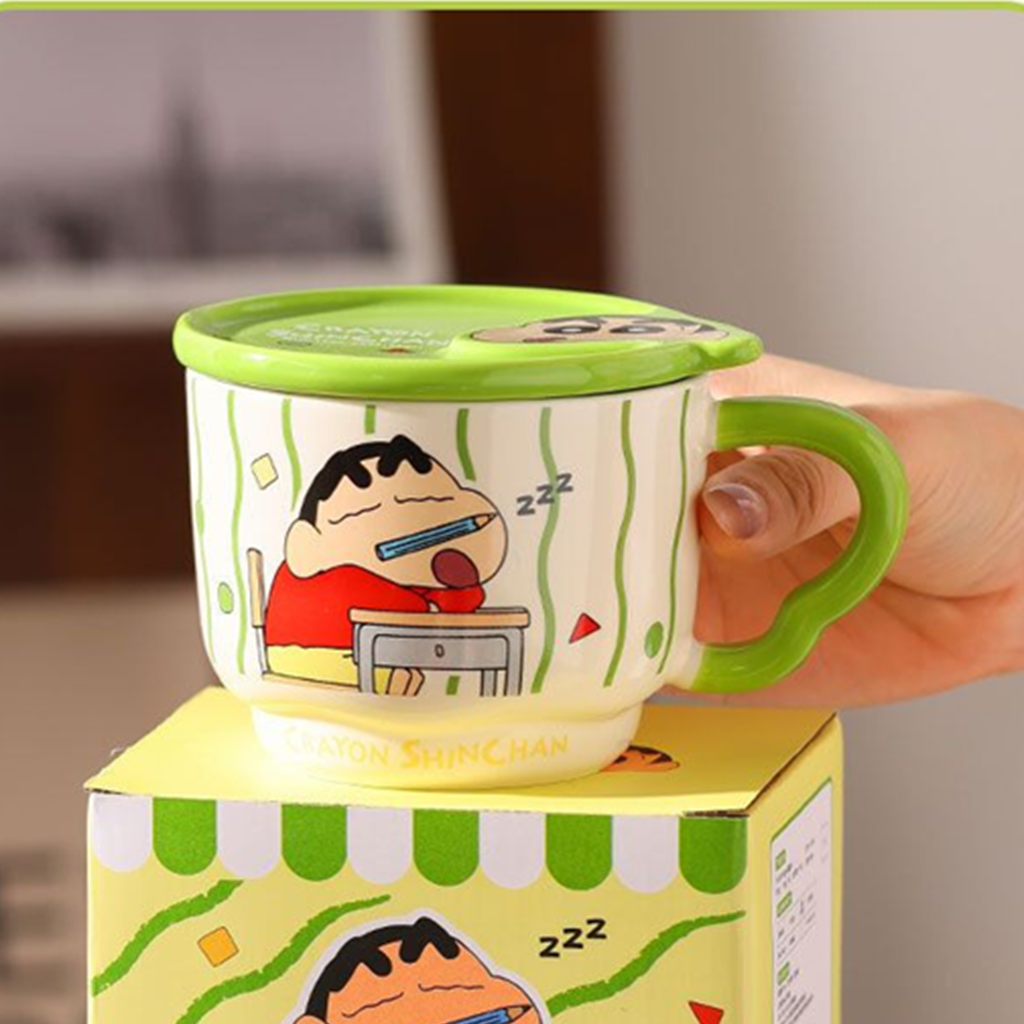 クレヨンしんちゃん 400ml ふた付き セラミックマグ グリーン