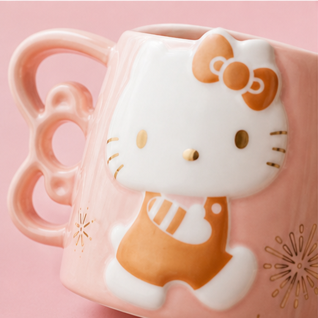サンリオ ハローキティ 420ml 立体レリーフ セラミックマグ ピンク