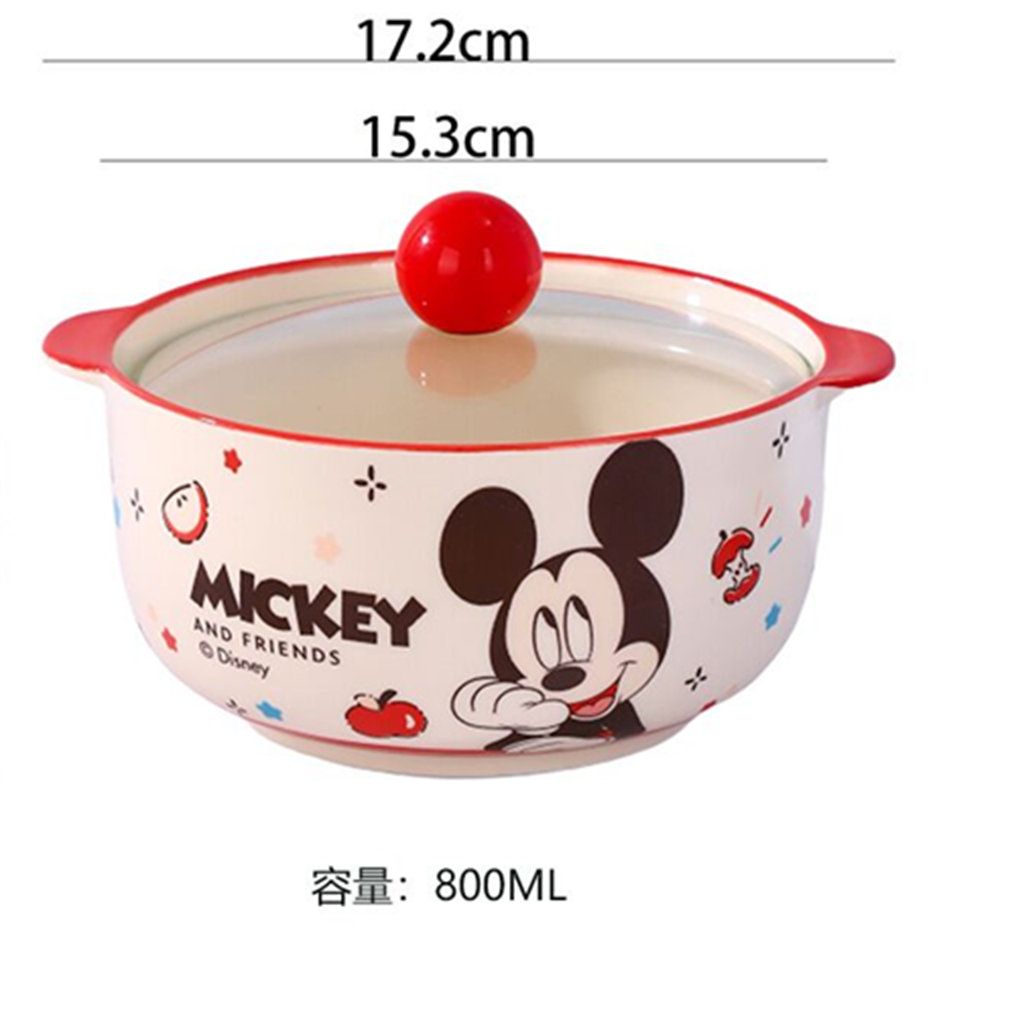 ディズニー ミッキーマウス 800ml ふた付き 両手セラミックボウル レッド