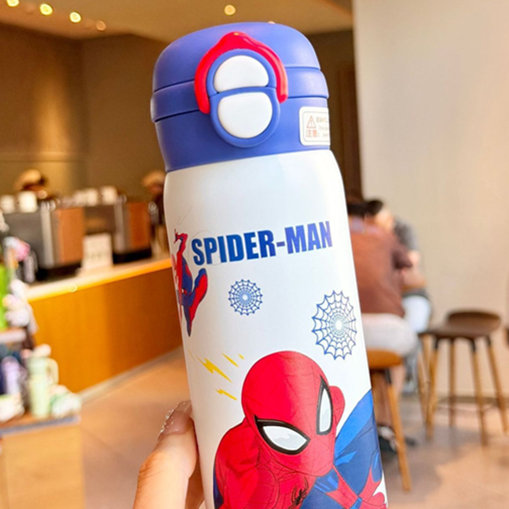 スパイダーマン 316ステンレス ストロー付き保温ボトル ブルー