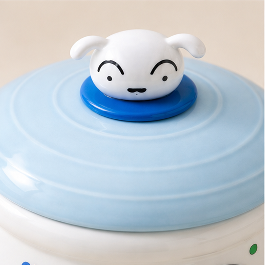 クレヨンしんちゃん 1100ml 両手付き ふた付きセラミックボウル ブルー