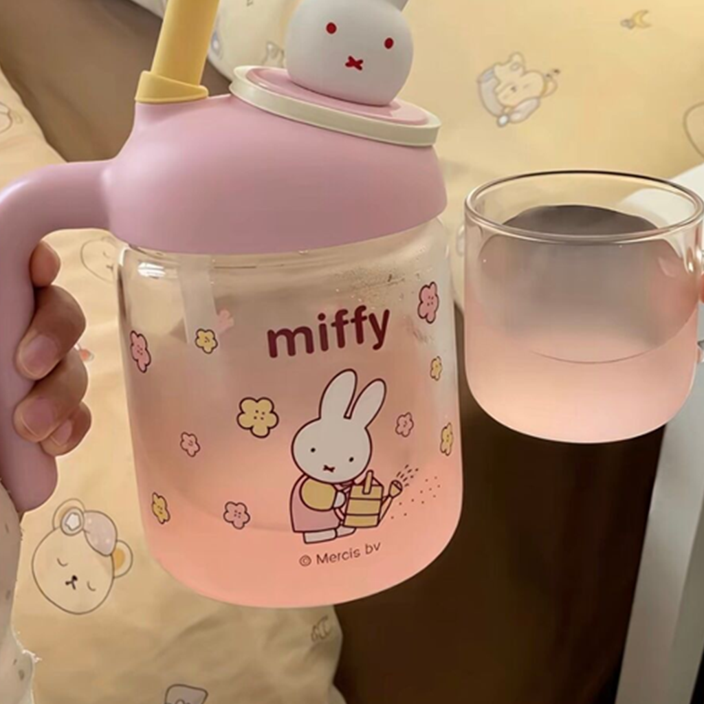 ミッフィー 2WAYガラスストローボトル 750ml ピンク