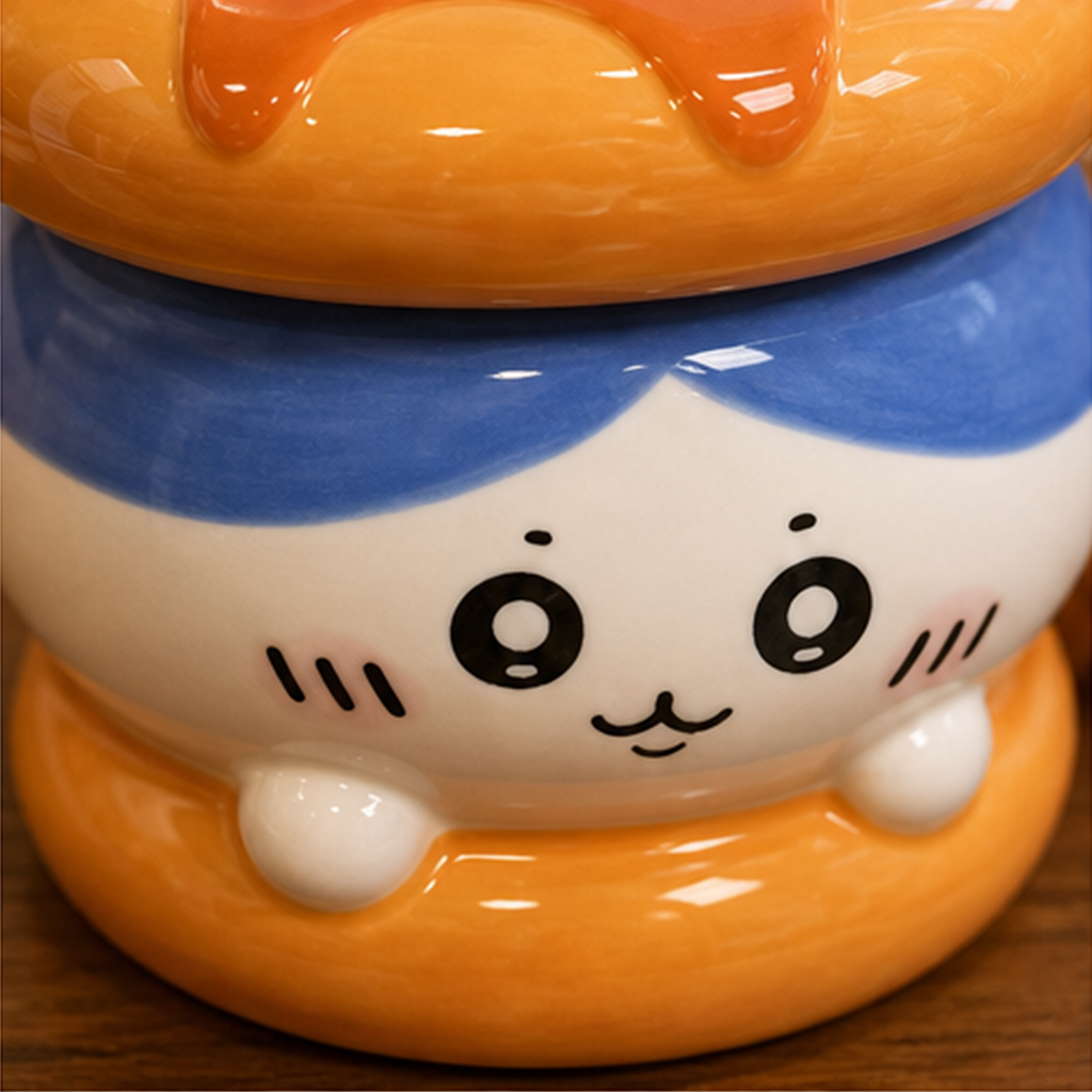 ハチワレ ハンバーガー風ふた付き陶器マグ