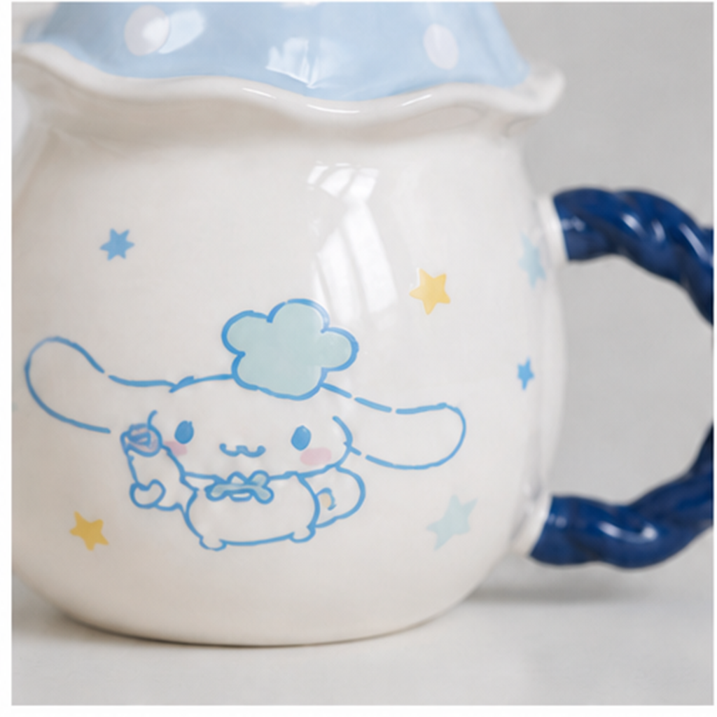 シナモロール 390ml ケーキ帽ふた付き セラミックマグ ブルー
