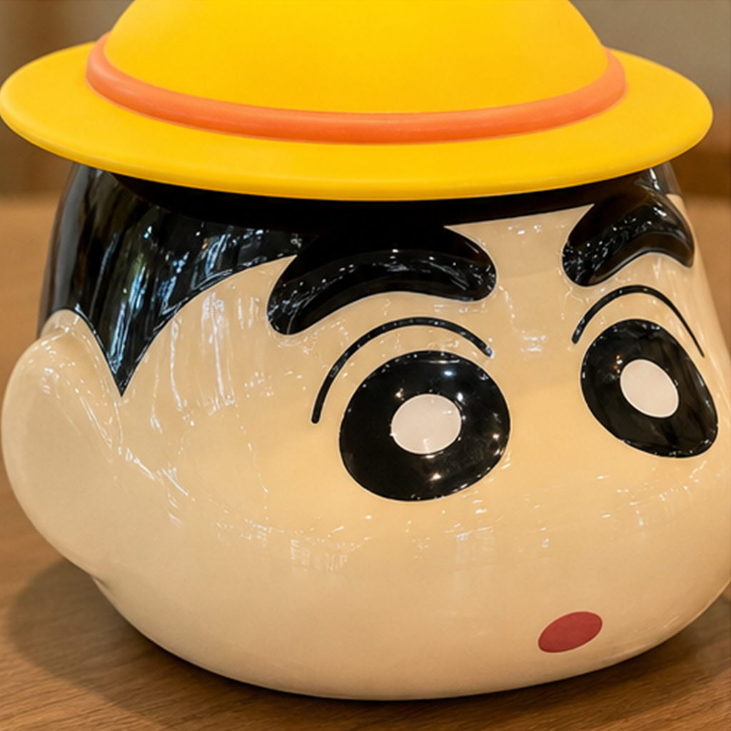 クレヨンしんちゃん 520ml 帽子ふた付き 造型セラミックマグ スプーン付き