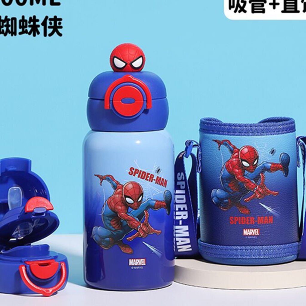 スパイダーマン 500ml 316ステンレス 2WAYストローボトル ブルー