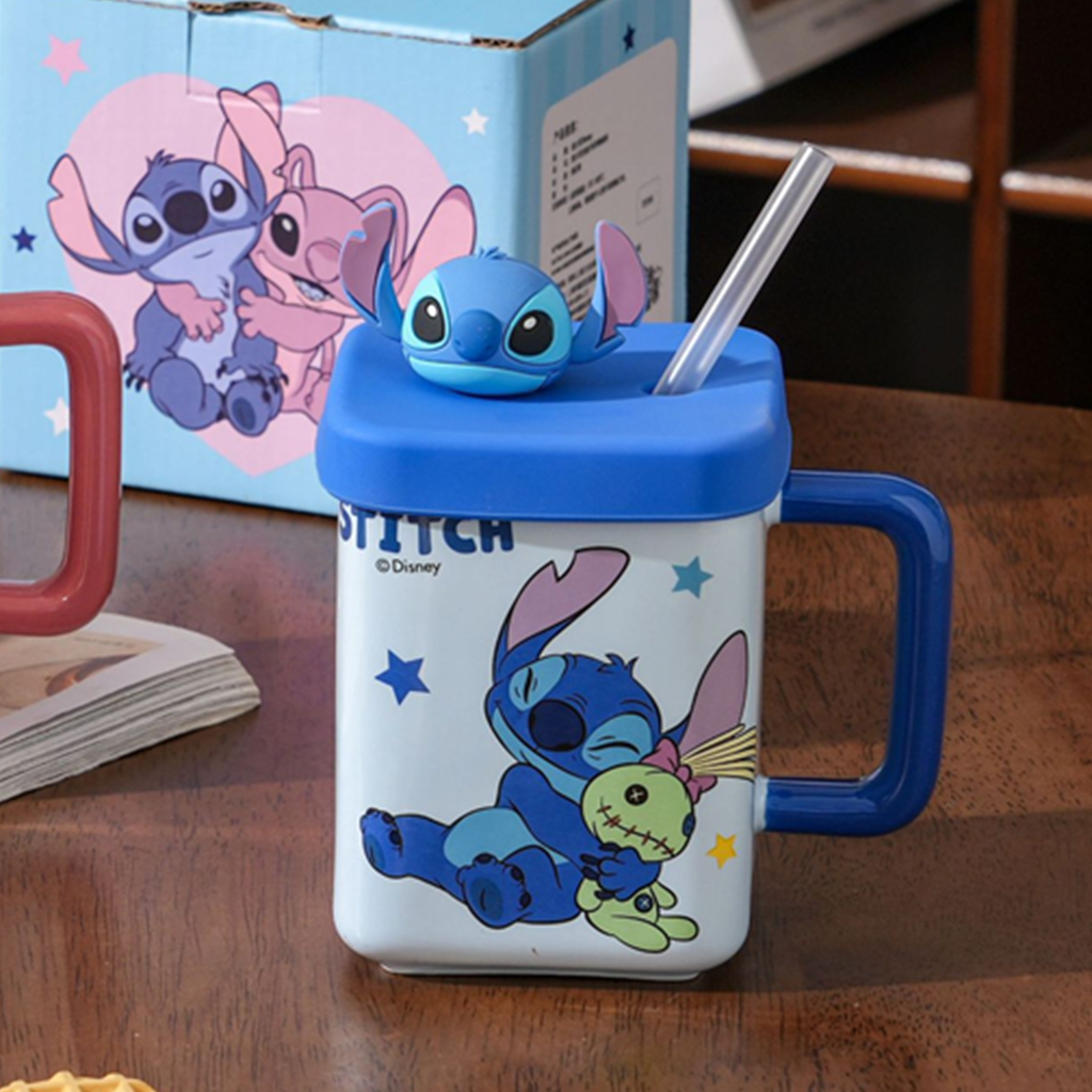 スティッチ 立体ふた付きスクエア陶器ストローマグ 450ml