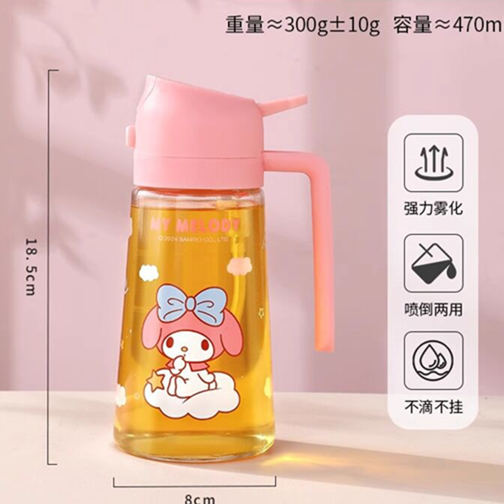 マイメロディ 470ml スプレー＆注ぎ口2WAY ガラスオイルボトル ピンク