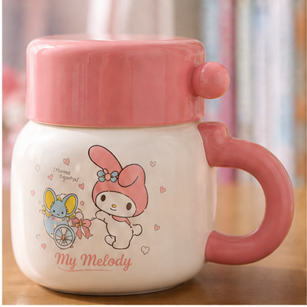 マイメロディ 370ml ふた付き セラミックマグ ピンク