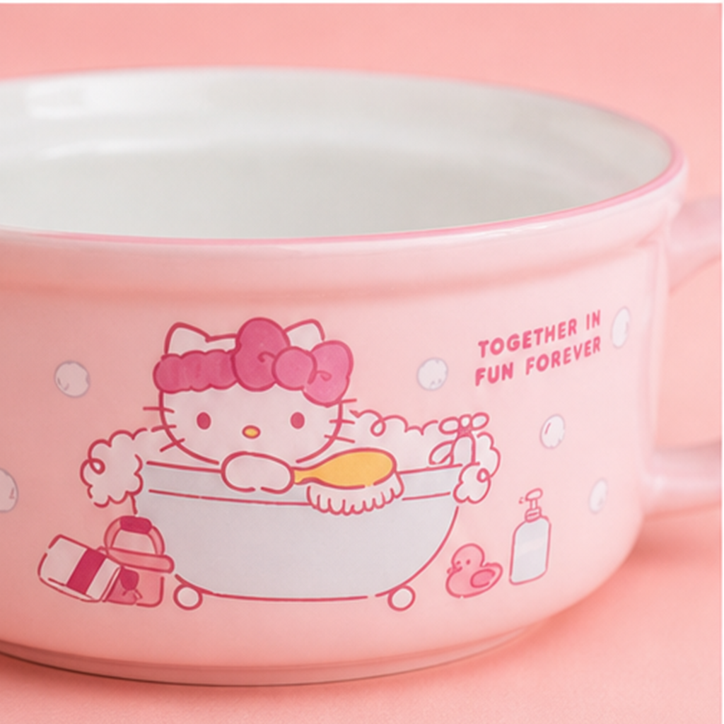 ハローキティ 800ml ふた付きセラミックヌードルボウル ピンク